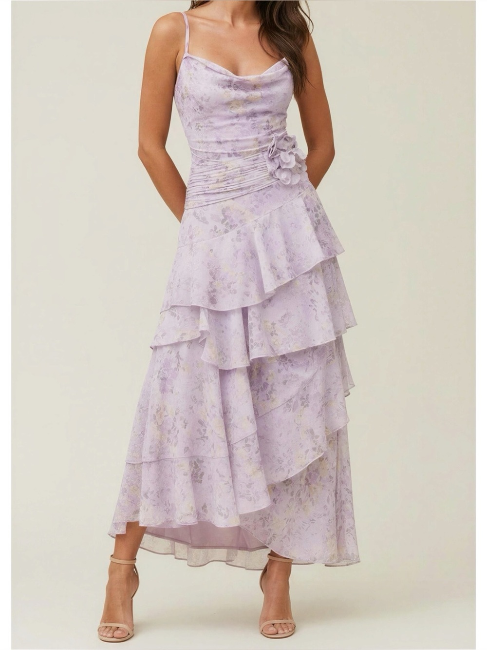 BHLDN Lucia Ruffle Rosette Maxi Dress, Lilac Vintage Rose, 4 (US)